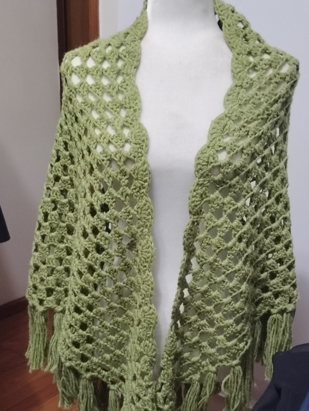 The Unbranded Brand Handmade Olive Green Crochet Shawl Open Stitch  Sweater